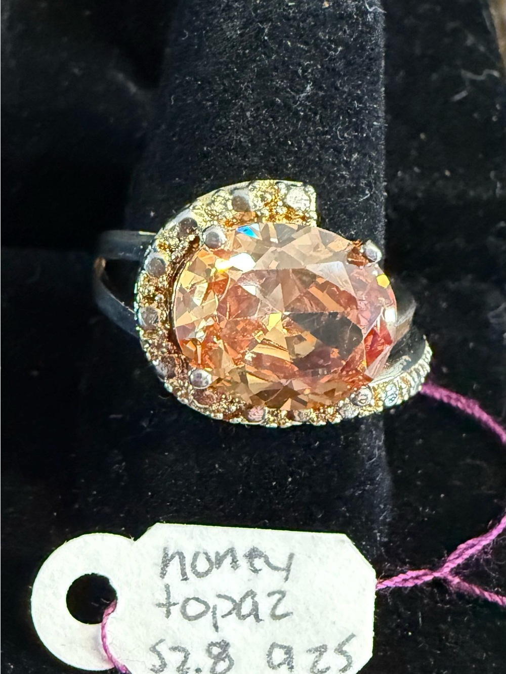 Honey Topaz Oval Ring in Gold Tone - Sparkling Peach Center